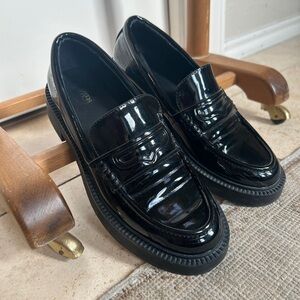 Zara Black Patent Leather Women's Penny Loafers